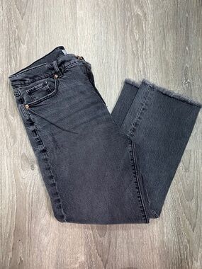 LOFT Charcoal Black Straight-Leg Jeans with Frayed Hem 6/28 size